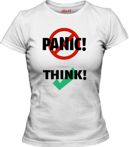 woman white: Don't panic, think